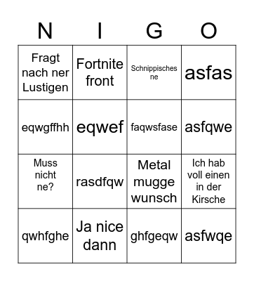 Niggo Bingo Card