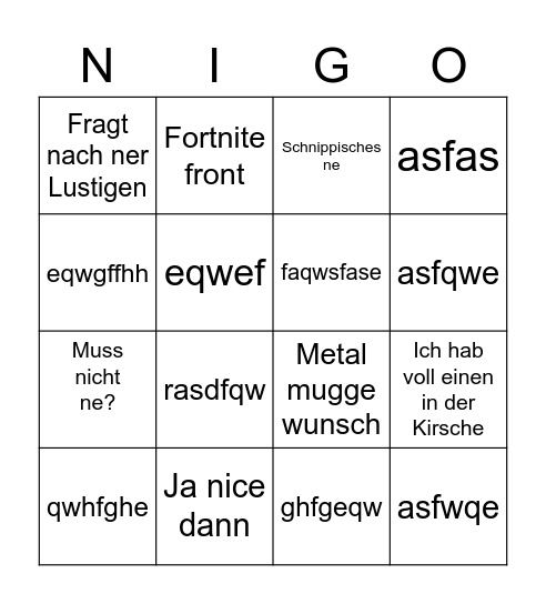 Niggo Bingo Card