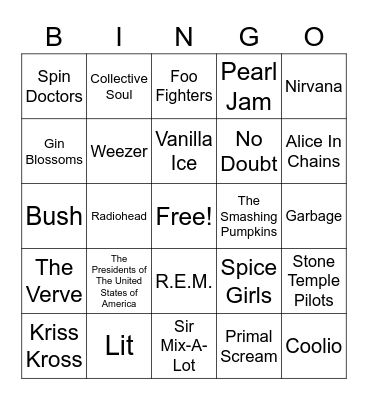 90's Bingo Card