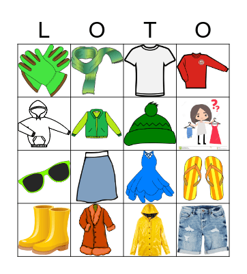 2nd Grade Clothing Bingo Unit 4 Bingo Card