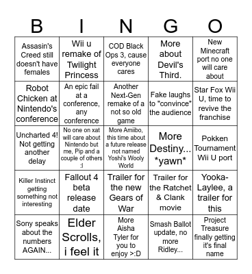 My E3 prediction bingo :D Bingo Card