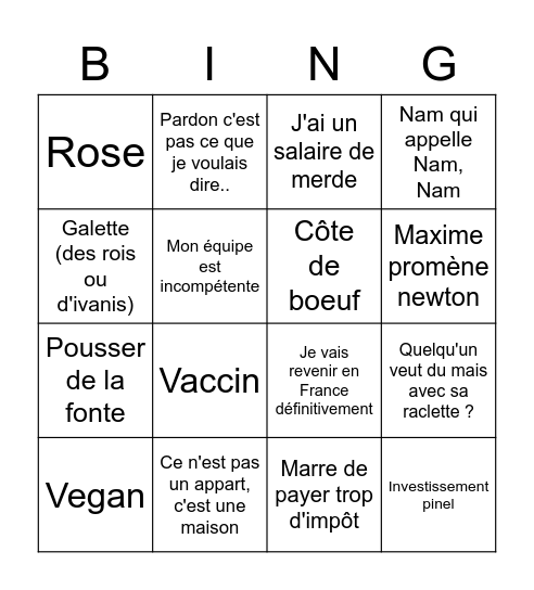 Bingo Nouvel an 2022 Bingo Card