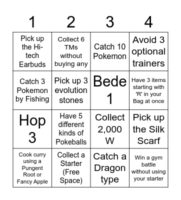 Sword and Shield Lockout Bingo Card