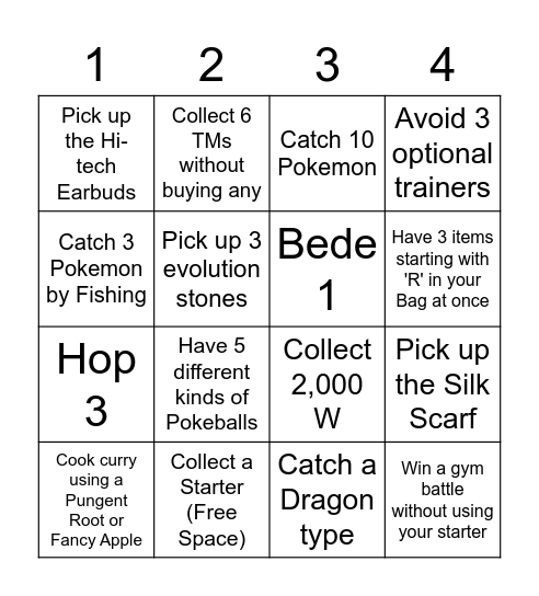 Sword and Shield Lockout Bingo Card