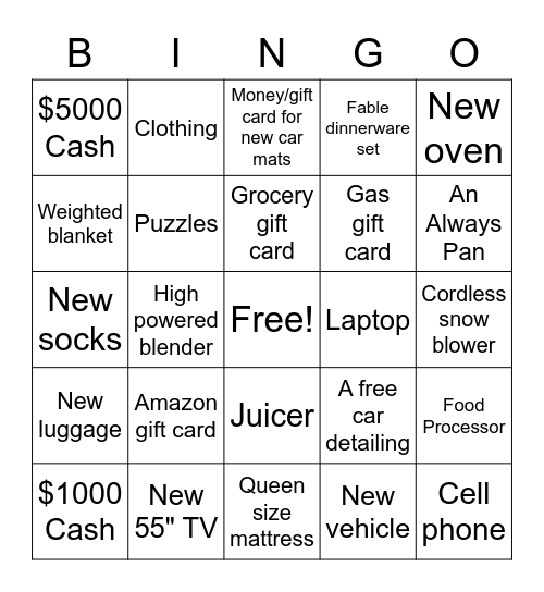 Sweepstakes Bingo Card