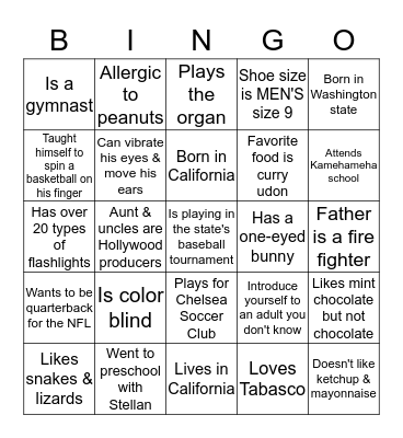 Stellan's 10th Birthday  Bingo Card