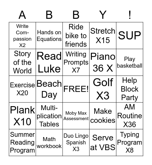 Summer Bingo Card