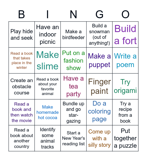 JANUARY ACTIVITY CHALLENGE! Bingo Card