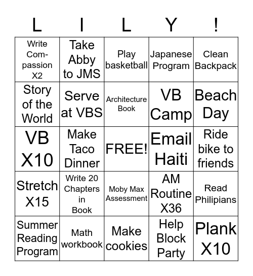 Summer Bingo Card