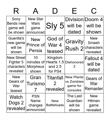 E3 Bingo Card