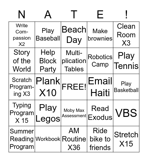 Summer Bingo Card