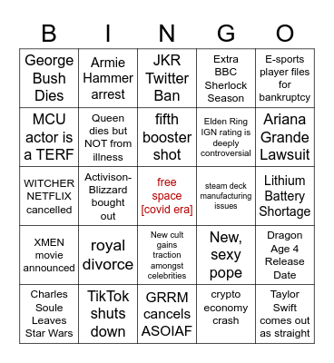 2022 Bingo Card