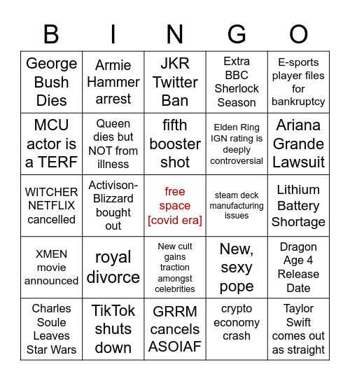 2022 Bingo Card