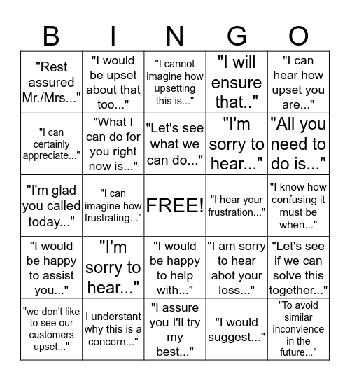 Active Listening Bingo Card