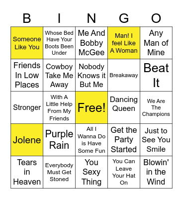 Erica's Music Bingo Card