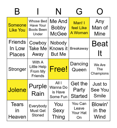 Erica's Music Bingo Card