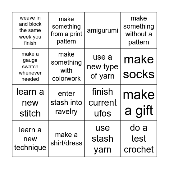 craft resolutions Bingo Card