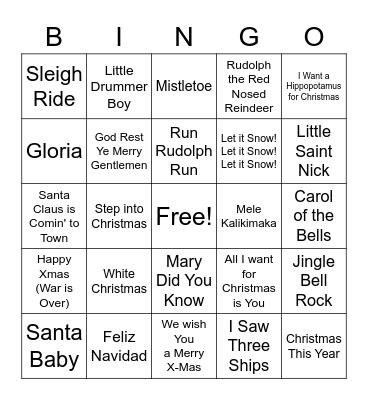 Christmas Music Bingo Card