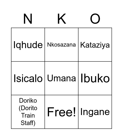 Test Bingo Card