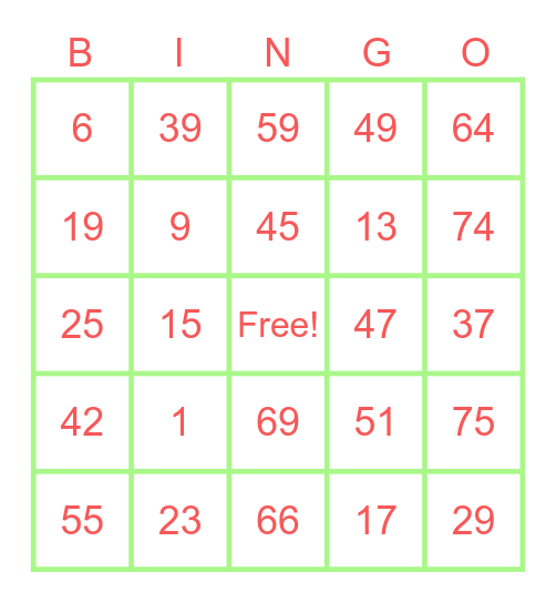 Untitled Bingo Card