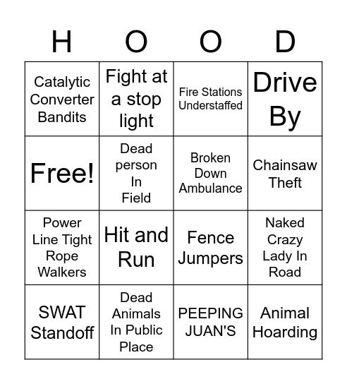 HOOD BINGO 2022 Edition Bingo Card