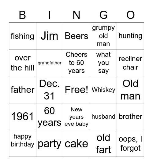 Jim is 60!!! Bingo Card