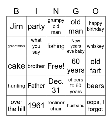 Jim is 60 Bingo Card