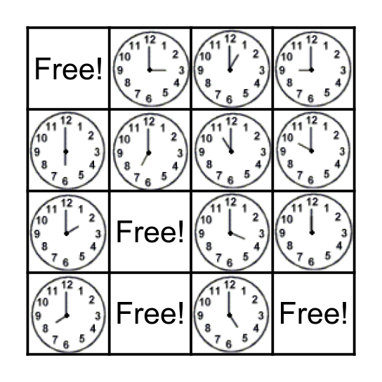 Time: o'clock Bingo Card