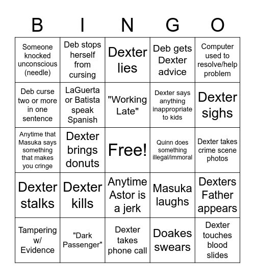 Dexter Bingo! Bingo Card