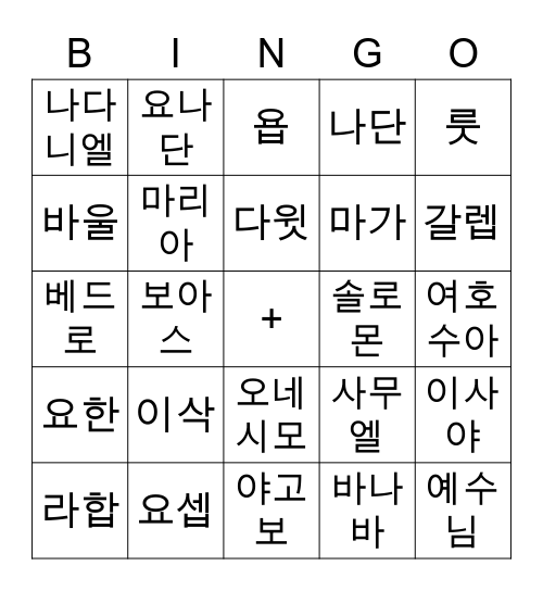 성경 인물 빙고 게임 Bingo Card