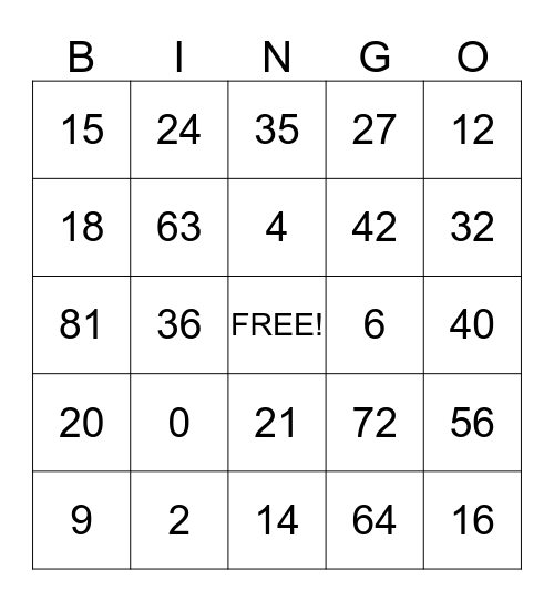 MULTIPLICATION BINGO Card