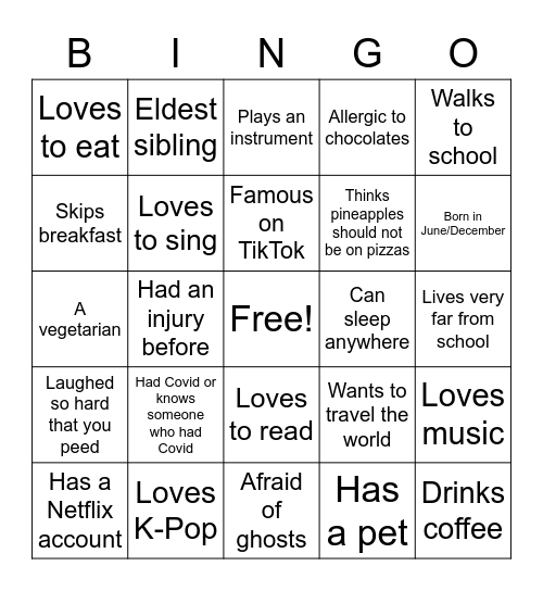 Bingo Icebreaker Bingo Card