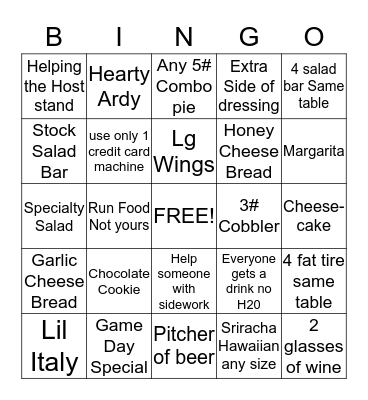 Beau Jo's  Bingo Card