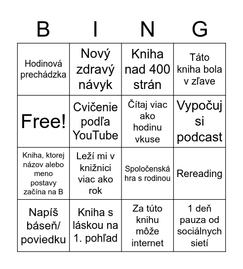 KNIŽNÉ BINGO Card