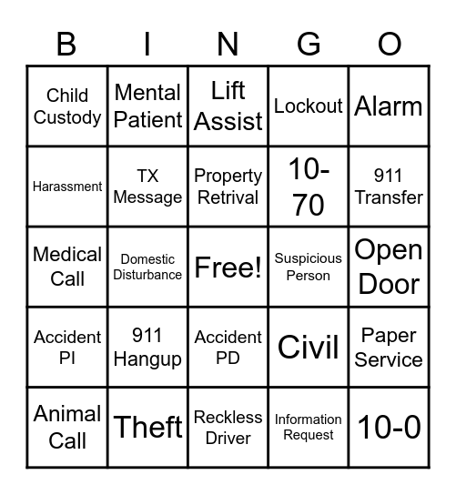 New Year's Eve Bingo Card