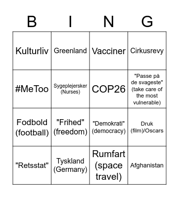 Queen's Speech 2021 Bingo Card