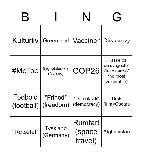Queen's Speech 2021 Bingo Card