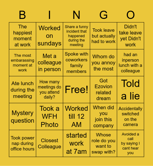 EZOVION BINGO Card