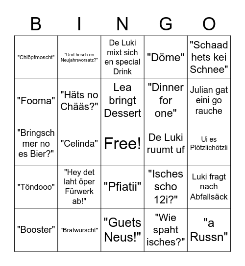 Silveschter 2022 Bingo Card