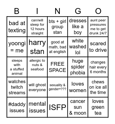 about me Bingo Card