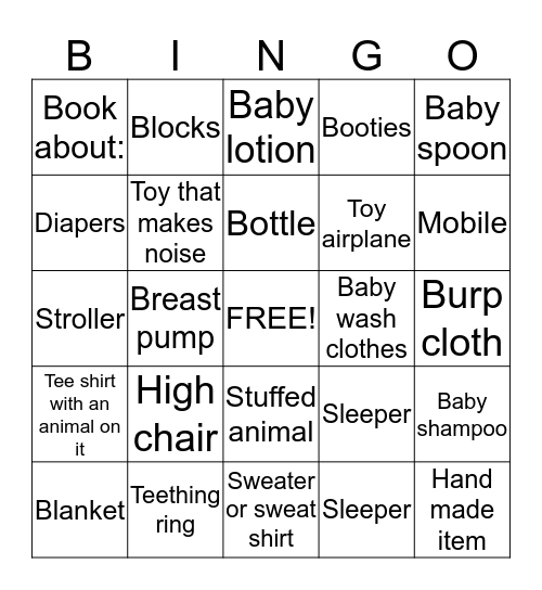 Baby Shower Bingo Card