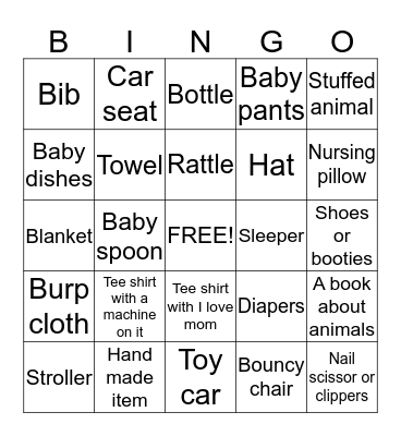 Baby Shower Bingo Card