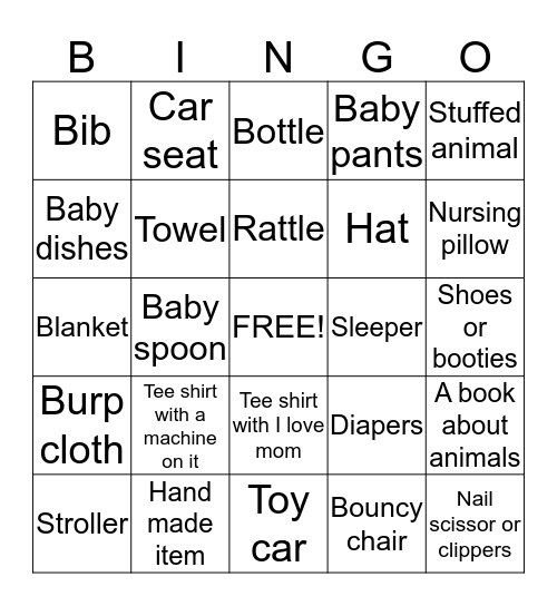 Baby Shower Bingo Card