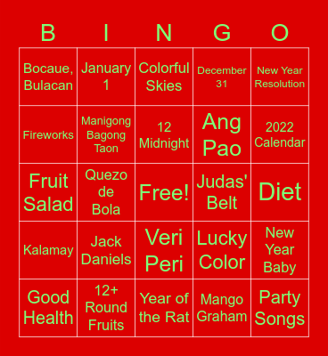 New Year Countdown Bingo Card