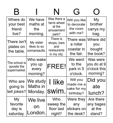 Fun Bingo Card