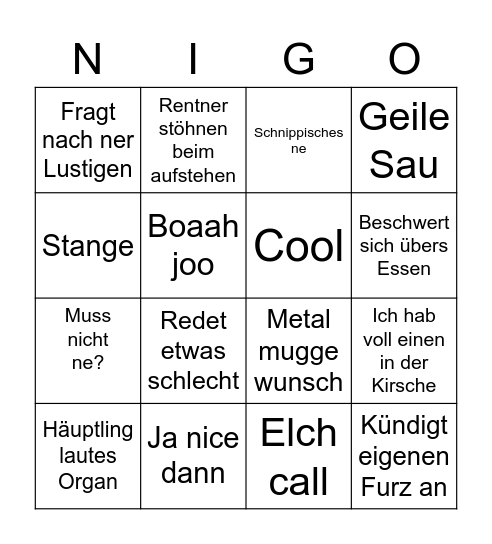 Niggo Bingo Card