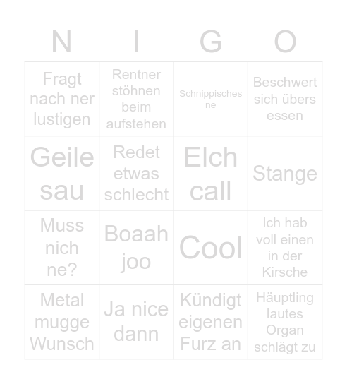 Niggo Bingo Card