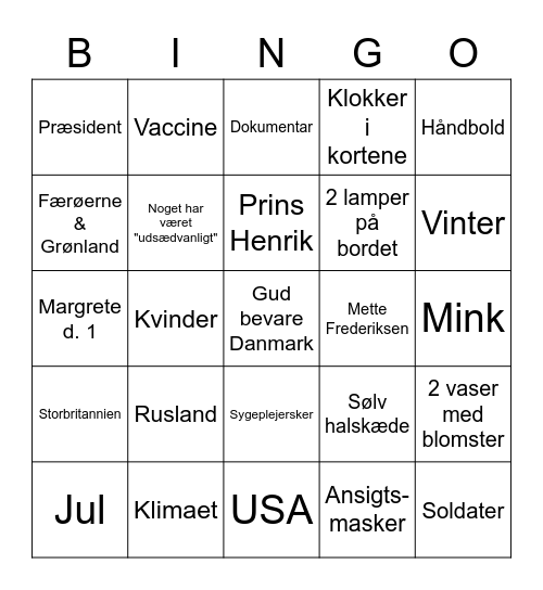 Dronningebingo Card