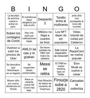 Sebastian I Bingo Card