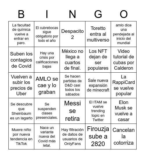 Sebastian I Bingo Card